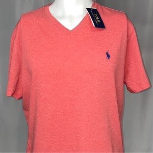 NWT Medium Polo Ralph Lauren V-Neck Cotton T-shirt Salmon & Blue Pony